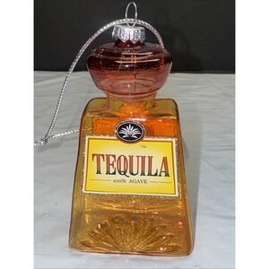 Christmas Ornament TEQUILA BOTTLE Glass‎ "100% AGAVE"  Liquor 4"